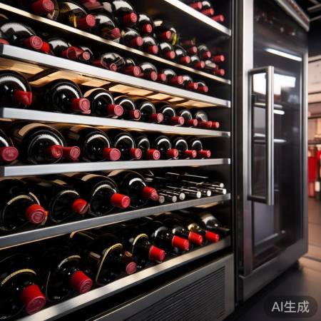 红酒整齐摆放，恒温呼吸