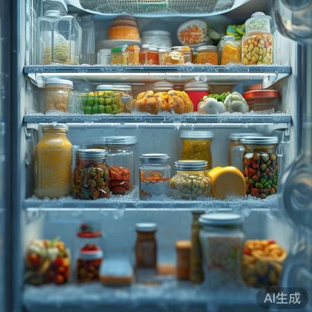 冰箱内食物多，温度不均结冰