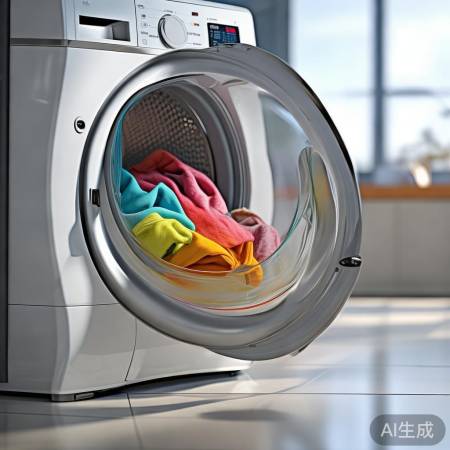 洗衣机装满衣物，节能效果佳。